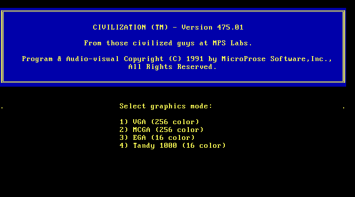 Civilization video mode selection prompt